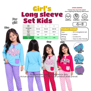 Girls Long Sleeve Set Kids Cotton Pyjamas | Senior Printed Top & Polka Dot Pants | Comfortable Sleepwear | Size 4-6