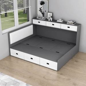 Modern minimalist tatami high storage bed small-sized single person multifunctional side cabinet drawer bay window storage bed