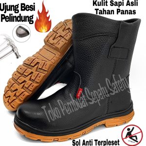 Sepatu Safety Kulit Sapi Kerja Welder Las Bengkel Kontruksi Batu Bara Pabrik Proyek Lapangan Tol Tambnag Minyak Sawit Hutan Sol Karet Tahan Lama Ujung Besi Sepatu Safety Kerja Pria Wanita Sepatu Safety Anti Slip Sudah Jahit Keliling Tahan Api Minyak