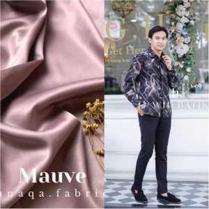 Gamis Serut Pita Polos Satin Mix Kemeja Batik Kondangan Mimosa