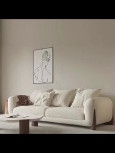 Cream style fabric sofa minimalist lamb wool original wood art small unit sofa