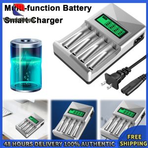 Vktech Portable 4 Slot Battery Charger with LCD Screen for AA AAA NIMH NI-CD Rechargeable Batteries Compatible with Camera Accessories