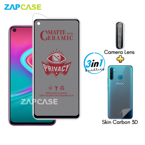 Paket 3in1 Anti Gores Layar Privasi Infinix S5 S5 Lite Free Tempered Glass Camera dan Skin Carbon