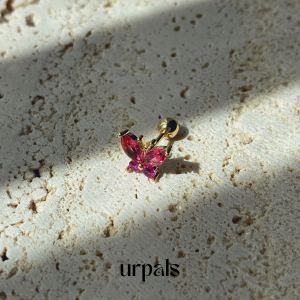 URPALS ต่างหูจิวผีเสื้อ ชุบทอง 18K เพชร CZ เกรด AAA เล่นแสงสวยมาก **ราคาต่อ 1 ชิ้น**