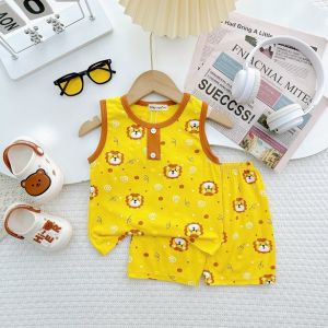 Bộ Quần Áo Trẻ Em Ba Lỗ Hiệu MINKY MOM Vải Thun Lạnh Mềm Mát In Hình Động Vật Toàn Thân Cho Bé 0-8 Tuổi BL-IN76