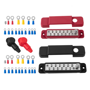 Terminal Bus Bar Ground Power Distribution Terminal Block Bus Bar with Cover for Auto Marine Car Pickup Trailer RV