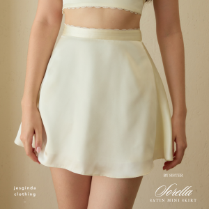 JESGINDA Sorella Mini Skirt : PolkaDot Satin (กระโปรงสั้น : ลายจุด ซาตินขอบลูกไม้)