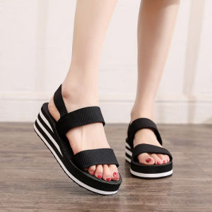 [Free Shipping] New Black And White Striped EVA Platform Sandals Fashionable Outdoor Roman-Style WomenS Slippers Height-Increasing Sandals For Students Summer Style