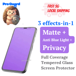 [SG] iPhone 3-in-1 Matte Anti Blue Light Privacy Screen Protector iPhone 17 Pro Max Air iPhone 16 Pro Max Plus 17e 16e 15 Pro Max Plus 14 Pro Max 13 Pro Max 12 11 XR Xs Tempered Glass Screen Protector