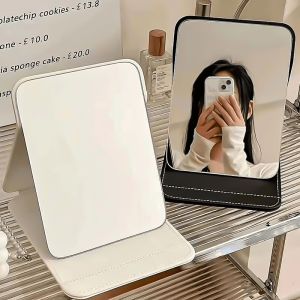Small Foldable Mirror Pu Leather Desktop Mirror Portable Makeup Mirror for Student Dormitory Office