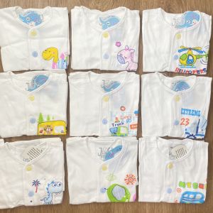 Túi 1 Bộ Quần Áo sơ sinh Tay Ngắn Nút Giữa Trắng JOU - Có 4 size 1234 cho bé sơ sinh -11kg - Chất vải cotton mềm mịn