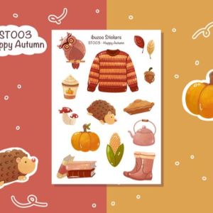 Sticker tự thiết kế - sticker sheet happy autumn - hình dán sổ nhật kí bullet journal - unim028