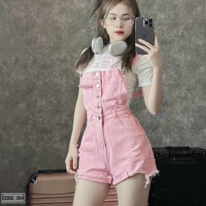 TIENSTYLE - Yếm Jean Có Bigsize 80kg Quần yếm jean lai tua cá tính-Yếm Jean Short Rách Đùi