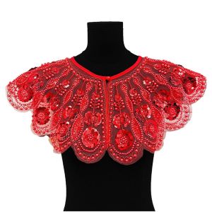 OEUVR Detachable False Collar Beaded Design Embroidered Pattern Mesh Shawl Collar Sparkling Effect Openwork Style Embroidery Neckline Evening Wear