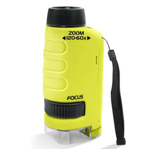 LUMIYA 1Pcs 60-120X Pocket Microscope with LED Light Outdoor Educational Science Toy Durable Mini Handheld Microscope Kit for Kids