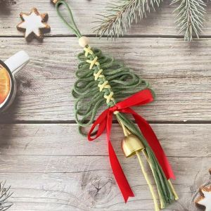 OEUVR Handwoven Tree Shaped Pendant Festive Atmosphere Wall Hanging Xmas Hanging Ornaments Gift Ornament Cotton Christmas Bell Ornament Christmas Tree Decor