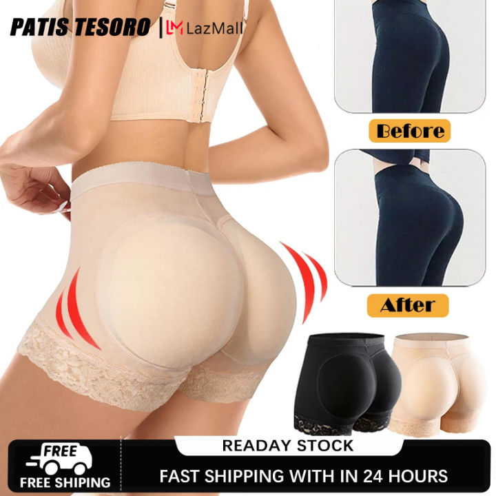 PATIS TESORO Women Butt Lifter Padded Lace Panties High Waist Hip Enhancer  Pads Shorts Seamless Underwear Tummy Control Boyshort Body Shaper