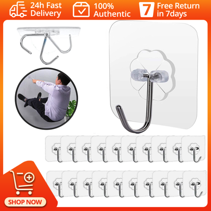 Wall Hooks, Ceiling Hook, Adhesive Wall Hooks for Hanging, Wall Hanger  Without Nail, Stick on Hooks, Heavy-Duty Sticky Hook, Removable, Reusable  Seamless, for Kitchen, Bathroom Office Dorm 50pcs