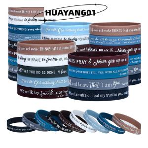 HUAYANG01 [HOT FASHION] 36ชิ้นสายรัดข้อมือซิลิโคนทางศาสนากำไลข้อมือยางไบเบิ้ลจำนวนมากที่มีสีสันสร้างแรงบันดาลใจให้กับคริสเตียนสายรัดข้อมือซิลิโคน