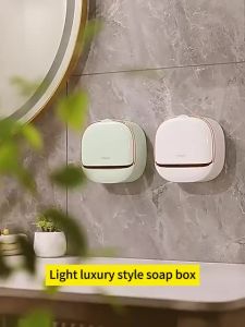 Bathroom Soap Box Wall-Mounted Soap Dispenser Luxury Flip Soap Holder Drain Soap Storage Box Simple Solid Color Soap Box