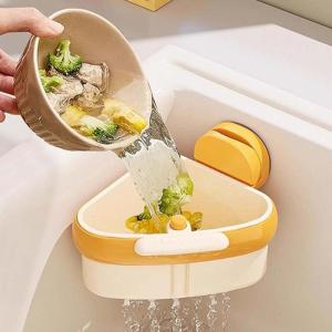 Suction Cup Sink Strainer Basket Multifunctional Drain Shelf Faucet Hanging Sponge Tray for Home and Restaurant