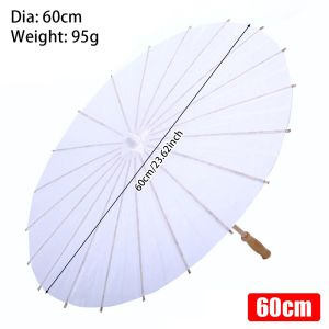 GLOBECART 1Pcs Dia 20/30/40/60cm Paper Umbrella Traditional White Long-handle Painting Supplies Blank Photography Prop for Baby Shower Anniversary Wedding Birthday