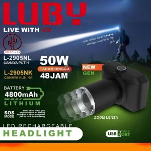 Senter Kepala Zoom LUBY L-2905NL Head Lamp Led 50 Watt Super Terang Senter Rechargeable Type C FHLC