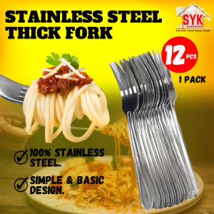 SYK HAIKO 1Pack 12Pcs Thick Stainless Steel Fork Kitchen Steel Fork Cutlery Tableware Garpu Tebal Dapur