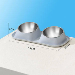Pet Feeding Bowl Stainless Steel Double Dish Anti Slip Elevated Tilted Stand Easy Clean For Cat Dog Home