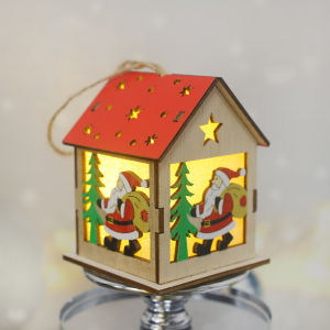 Christmas Led Light Wooden House Pendant with Rope Merry Christmas Decorations for Home Diy Xmas Tree Ornaments Kids Gifts