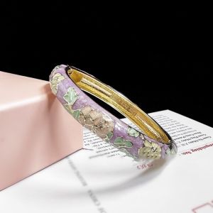 YOUSHI TOP Double Bangle Chinese Cloisonne Bracelet Traditional Enamel Womens Hand Bracelet India Vintage Peony Filigree Flower Bangle Gifts for Women Girl
