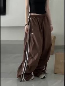 Women Cargo Pants Vintage Streetwear Baggy Wide Leg Sweatpants Casual Drawstring Oversize Pockets Tech Fashion Trousers