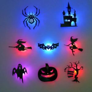 JBMBHC Halloween LED Wall Stickers 3D Hollow Cutout Light 16.5cm Large Bat Pumpkin Ghost PVC Reusable Peel Stick Home Party Decoration