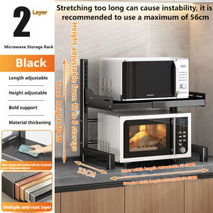 🔥【100% Steel】2/3 Layer Microwave Oven Rack Kitchen Rack Storage Rak The tray can be extended by 40~60cm Stainless steel