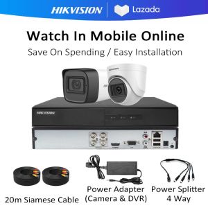 Hikvision Closed Circuit 2MP4CH8CHDVR with Audio Dome Bullet CCTV Camera Set with HD Mobile Phone Remote Monitoring IP67 Outdoor Waterproof Security Camera