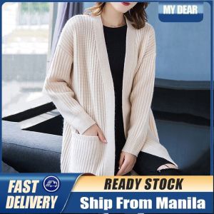Womens Cardigan Mid-length Knitted Sweater Coat Long Sleeve Cardigan