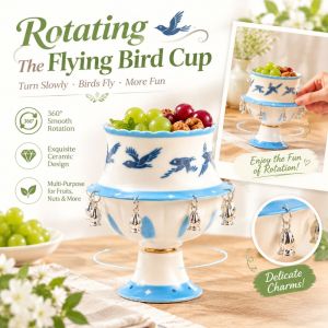MIRELAE Ceramic Rotating The Flying Bird Cup Underglaze Style With Bells Tea Cup Gifts Table Decor Hand Painted Cup Tea Lovers