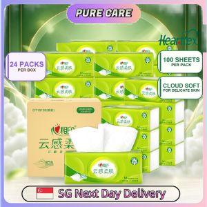 【Pure Care】 【24Packs/Box】心相印Hearttex 3-Ply Facial Tissue 100 Sheets Soft Box Tissue for Home Office Delicate Skin
