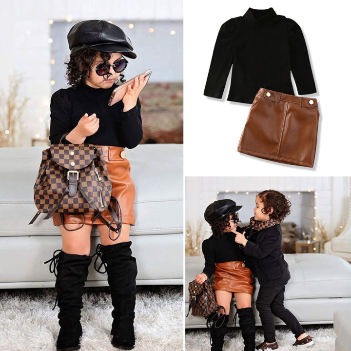 brown leather skirt youth