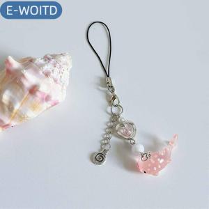【E-WOITD】 1 cái móc khóa quyến rũ treo hình cá mập điểm sóng đính cườm thủ công mùa hè chuỗi điện thoại mô phỏng sinh vật biển dễ thương