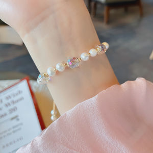 Natural Freshwater Pearl Bracelet For Girls With A High-End Feel Niche Design Crystal Bracelet And Best Friend Jewelry天然淡水珍珠手链女生高级感Ins小众设计水晶手串闺蜜手饰品