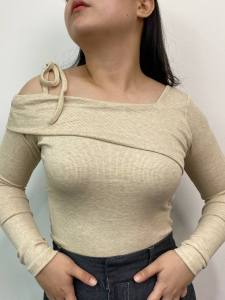 Atasan Wanita Sabrina Knit Top Lengan Panjang Pita Bahan Rib Knit