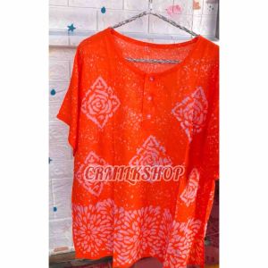 เสื้อบาติกแขนสั้น คอโบโล เสื้อพิมพ์ลาย ย้อมเทียน ไซส์ใหญ่ ใส่สบาย