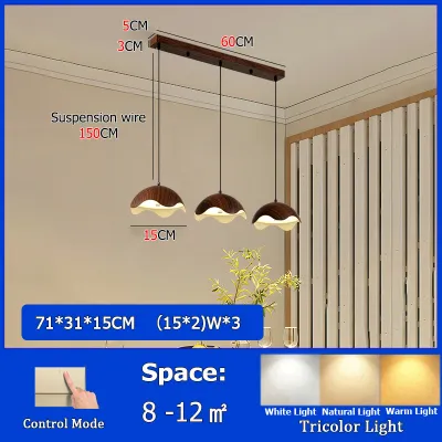 RHPOA Nordic Style Restaurant Pendant Light Walnut Color Three Light Modes Eye Protection Easy Installation