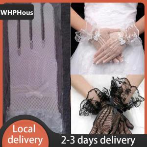 [COD] WHPHous Ship within 24 hours Women Vintage Sheer Short Lace Gloves Bride Wedding Gloves Derby Tea Party Wrist Length Floral Gloves for Dinner Fancy Costume Accessories Gloves