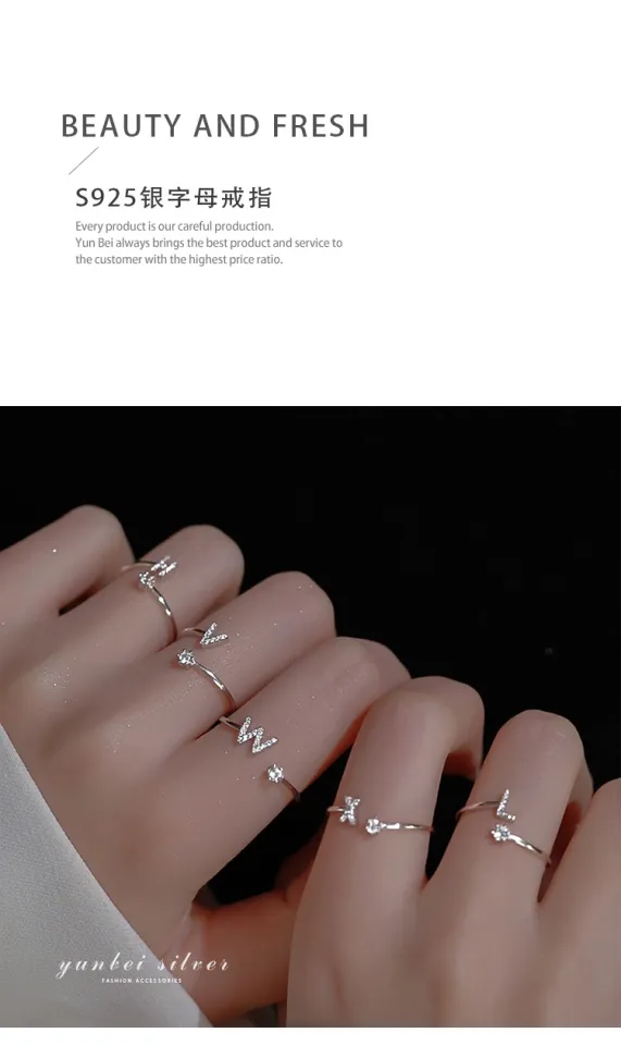 Simple Personality Diamond-encrusted 26 English Letter Set Live Adjustable  Index Finger Ring