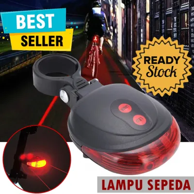 Bicycle Laser Strobe Taillight 5 LED Lampu LED Sepeda Tail Light for Bike Lampu Rambu Belakang Waterproof Anti Air Back Warning Lamp Cycling Bersepeda Gowes Pencahayaan Penerangan Olahraga s3018 - Merah
