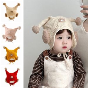 DRESSPLUS Winter Baby Crochet Hat Toddler Plush Knitted Hat Kids Ear Protection Hat Cute Breathable Cold-Resistant Windproof Thermal Solid Color 6-24 Months Infant Wear Outdoor Activities Children Headgear Photography Props