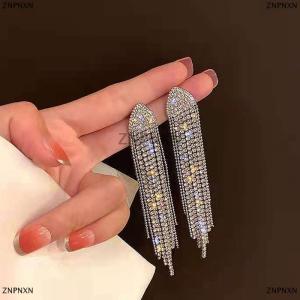[COD] ZNPNXN Long Tassel Full Rhinestone Drop Earrings For Women Ovsize Dangle Earrings Fashion Jewelry Accessories
