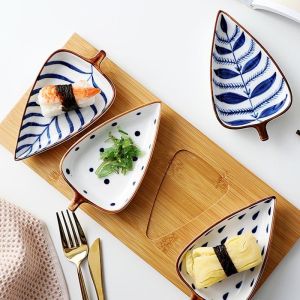 OMK ชุดจานเซรามิกขนาดเล็ก5ชิ้นสไตล์นอร์ดิกพร้อมถาดไม้และชุดจานติ่มซำ